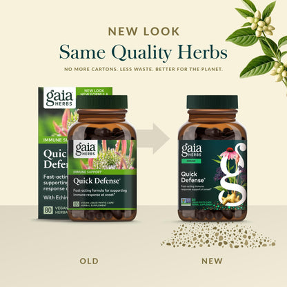 Gaia Herbs Quick Defense - Fast-Acting Immune Support Supplement* - Echinacea, Black Elderberry, Ginger & Andrographis - 80 Vegan Liquid Phyto-Caps (40 Servings)