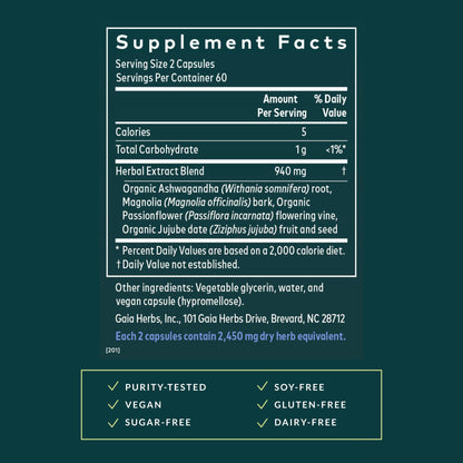 Gaia Herbs SleepThru – Sleep Support with Ashwagandha, Magnolia Bark, Passionflower & Jujube Date | 120 Vegan Liquid Phyto-Caps (60 Servings)