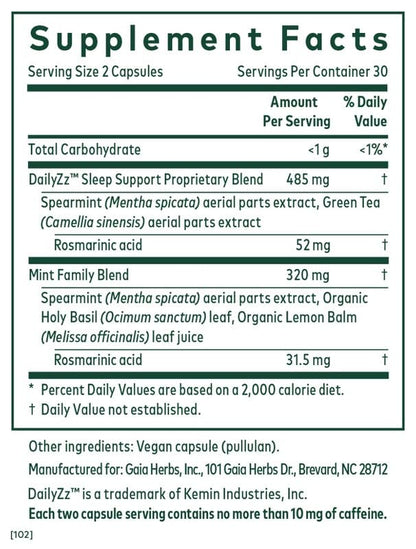 Gaia Herbs Somni-Mint Rosmarinic Complex – Sleep Support with Spearmint, Lemon Balm & Green Tea | 60 Capsules