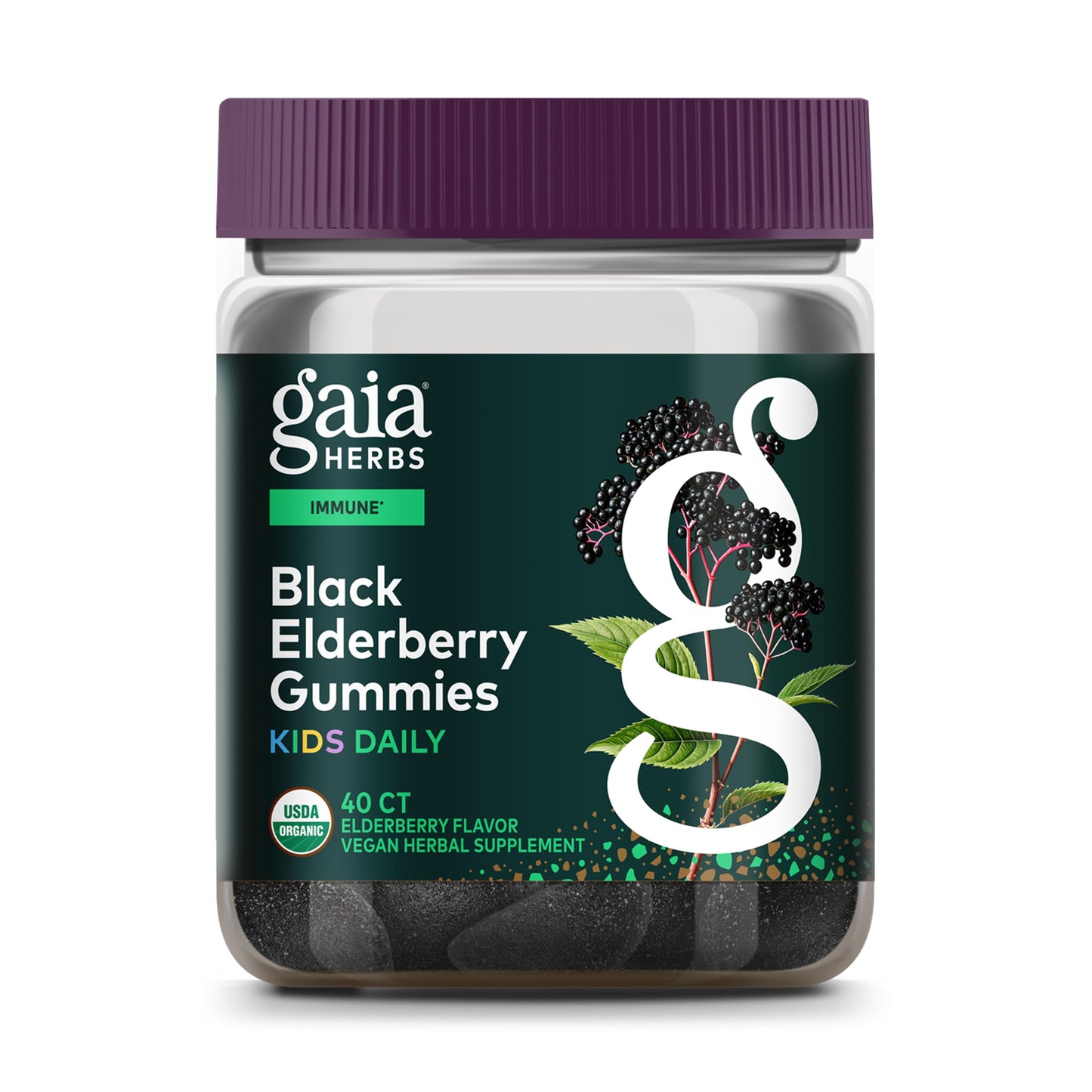 GaiaKids Black Elderberry Daily Gummies for Kids | Immune Support | Organic Elderberries | 40 Gummies