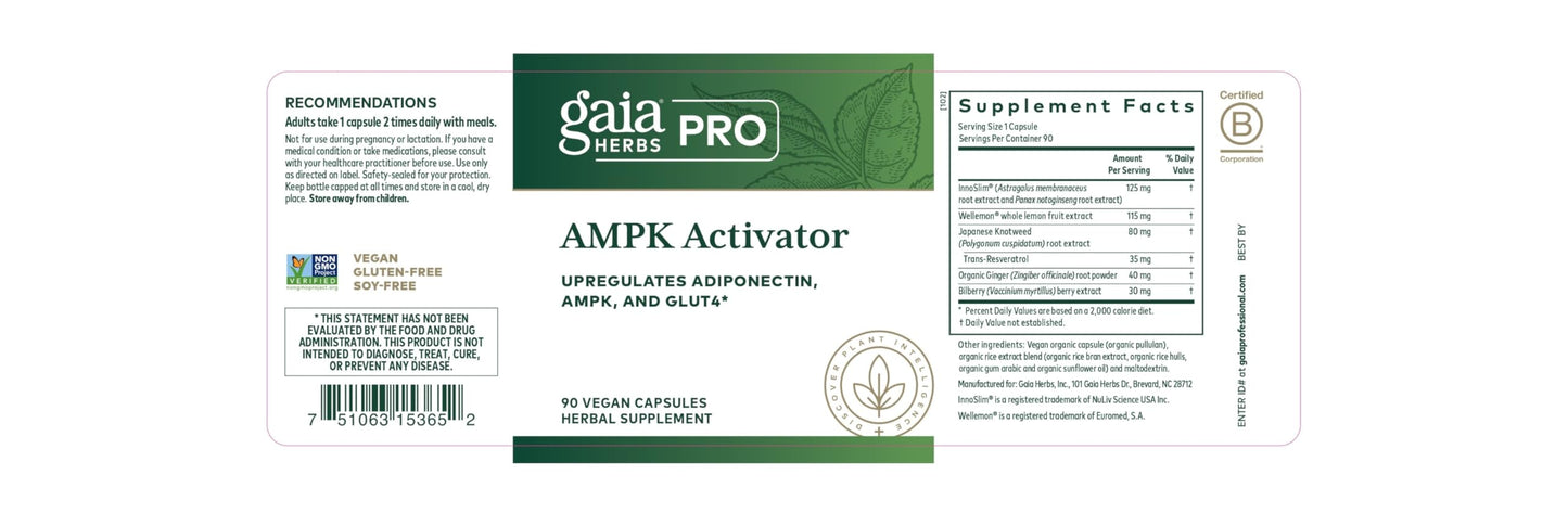 Gaia Herbs PRO AMPK Activator – Caffeine-Free Cellular Energy (90 Vegan Capsules)