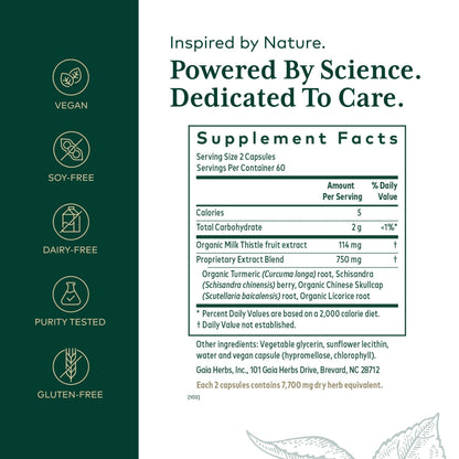 Gaia Herbs Pro Daily Liver Pro – Natural Liver Support with Milk Thistle, Turmeric, Licorice Root | Vegan, Organic & Gluten-Free | 120 Liquid Phyto-Caps (60 Servings)