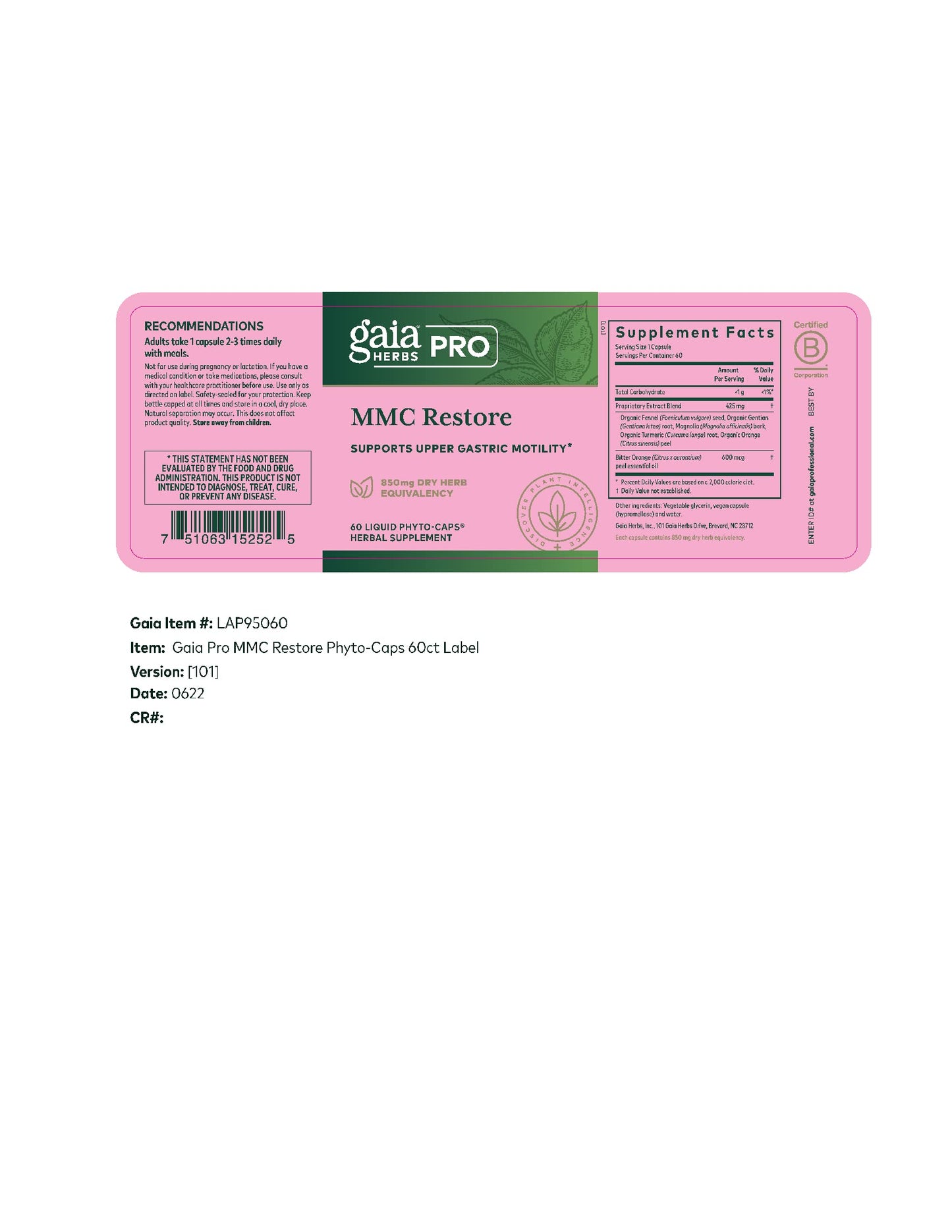 GAIA HERBS PRO MMC Restore – Digestive Health Support for Upper Gastric Motility (60 Servings)
