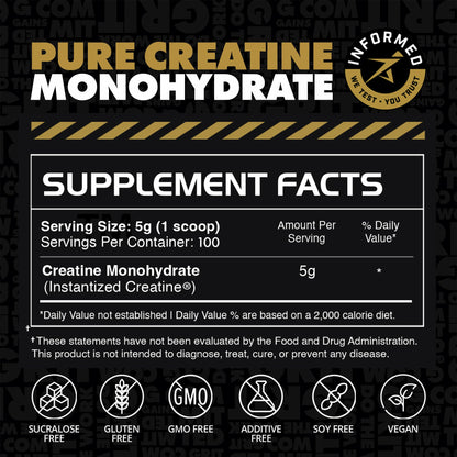 Gains in Bulk Instantized Creatine Monohydrate – Soluble, Zero-Bloat (100 Servings)