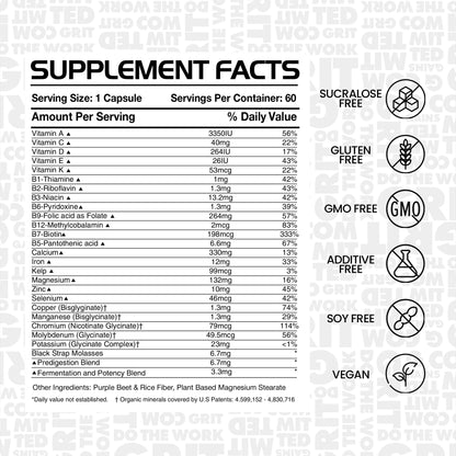 Gains in Bulk Square 1 Multivitamin with Organic Minerals – For Women & Men, 60 Capsules | Muscle Health, Performance & Immune Support