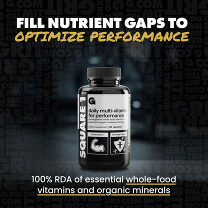 Gains in Bulk Square 1 Multivitamin with Organic Minerals – For Women & Men, 60 Capsules | Muscle Health, Performance & Immune Support