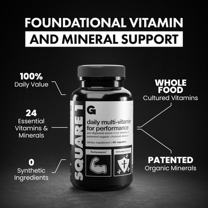 Gains in Bulk Square 1 Multivitamin with Organic Minerals – For Women & Men, 60 Capsules | Muscle Health, Performance & Immune Support