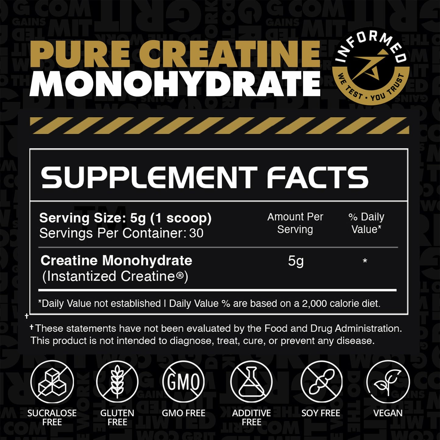 Gains in Bulk Instantized Creatine Monohydrate – Soluble, Unflavored Powder for Women and Men | 30 Servings