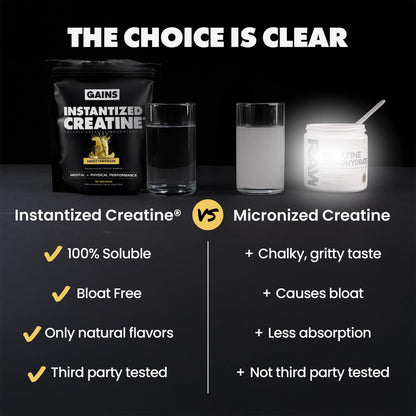 Gains in Bulk Instantized Creatine Monohydrate – Soluble, No Bloat, 30 Servings