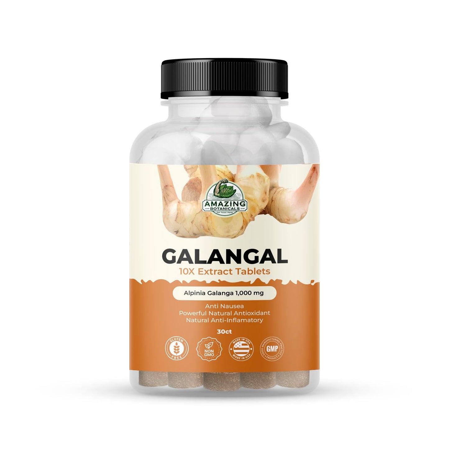 Galangal 10X Extract Tablets 1,000 mg – High-Potency Herbal Supplement – 30 Count – Vegan & Non-GMO