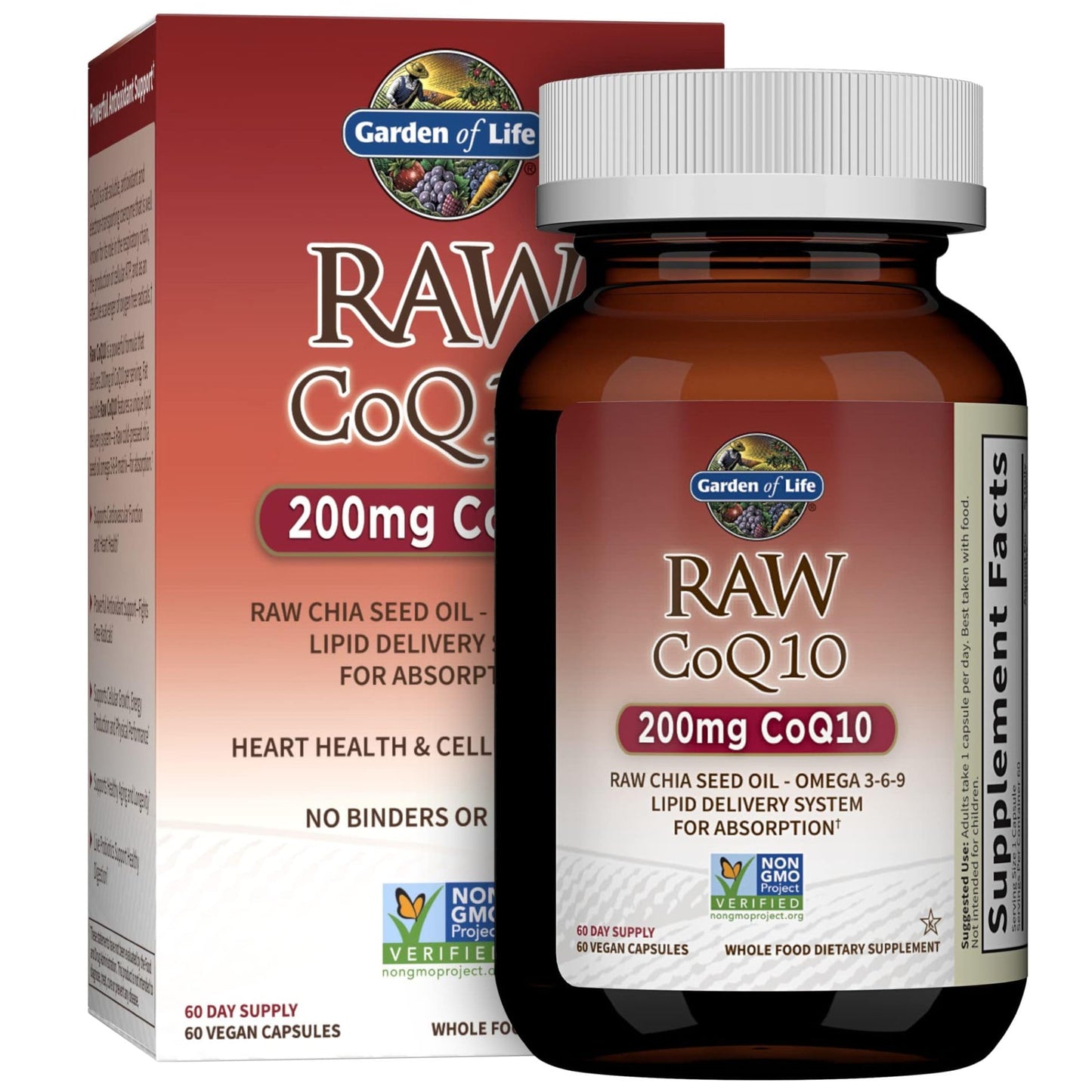 Garden of Life CoQ10 200mg – Vegan Omega 3-6-9 with Chia Seed Oil, 60 Veg Capsules