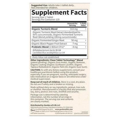 Garden of Life Organic Turmeric Extra Strength 100mg Curcumin – 120 Tablets