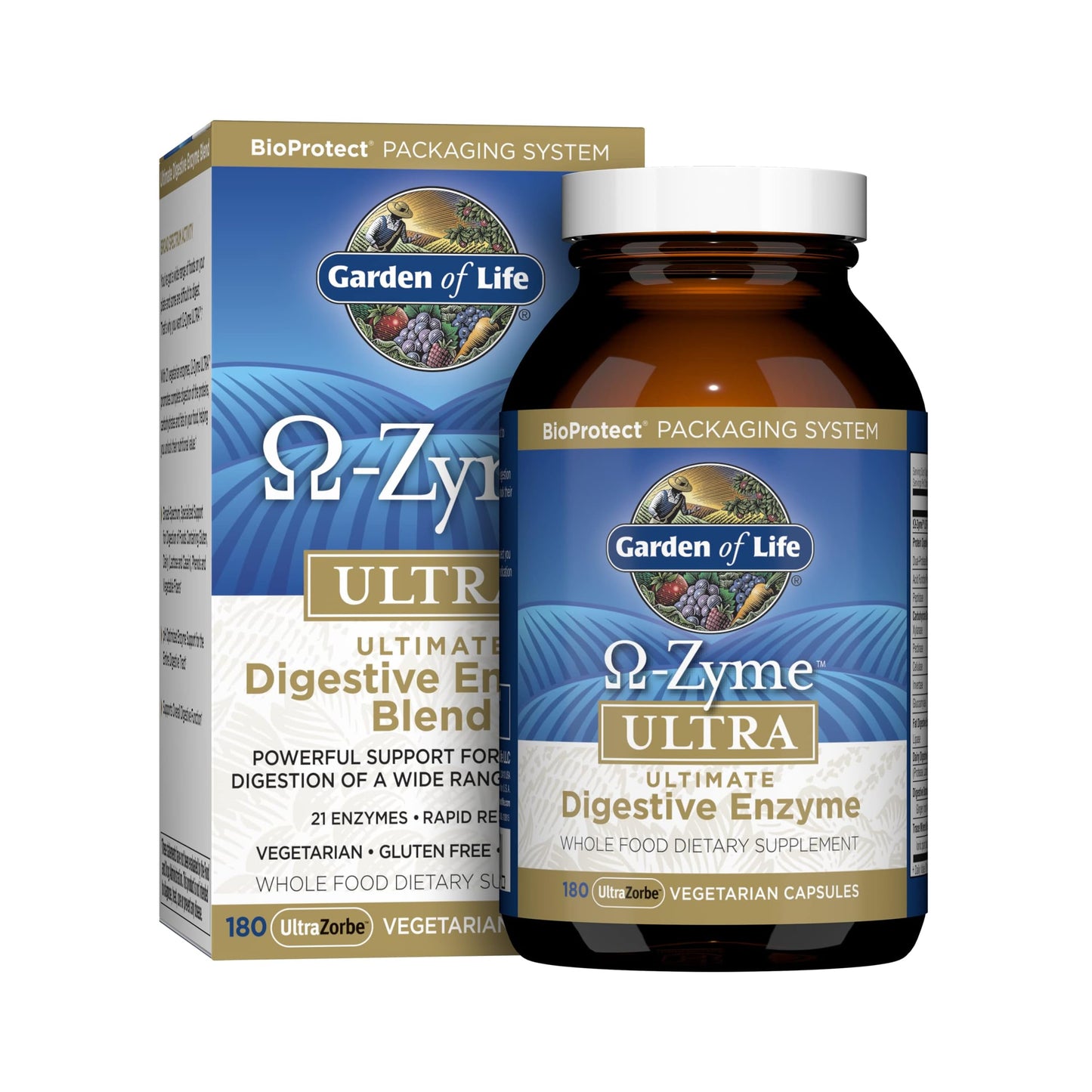 Garden of Life Omega-Zyme ULTRA — 21 Digestive Enzymes, Gluten-Free, Vegetarian, 180 Capsules