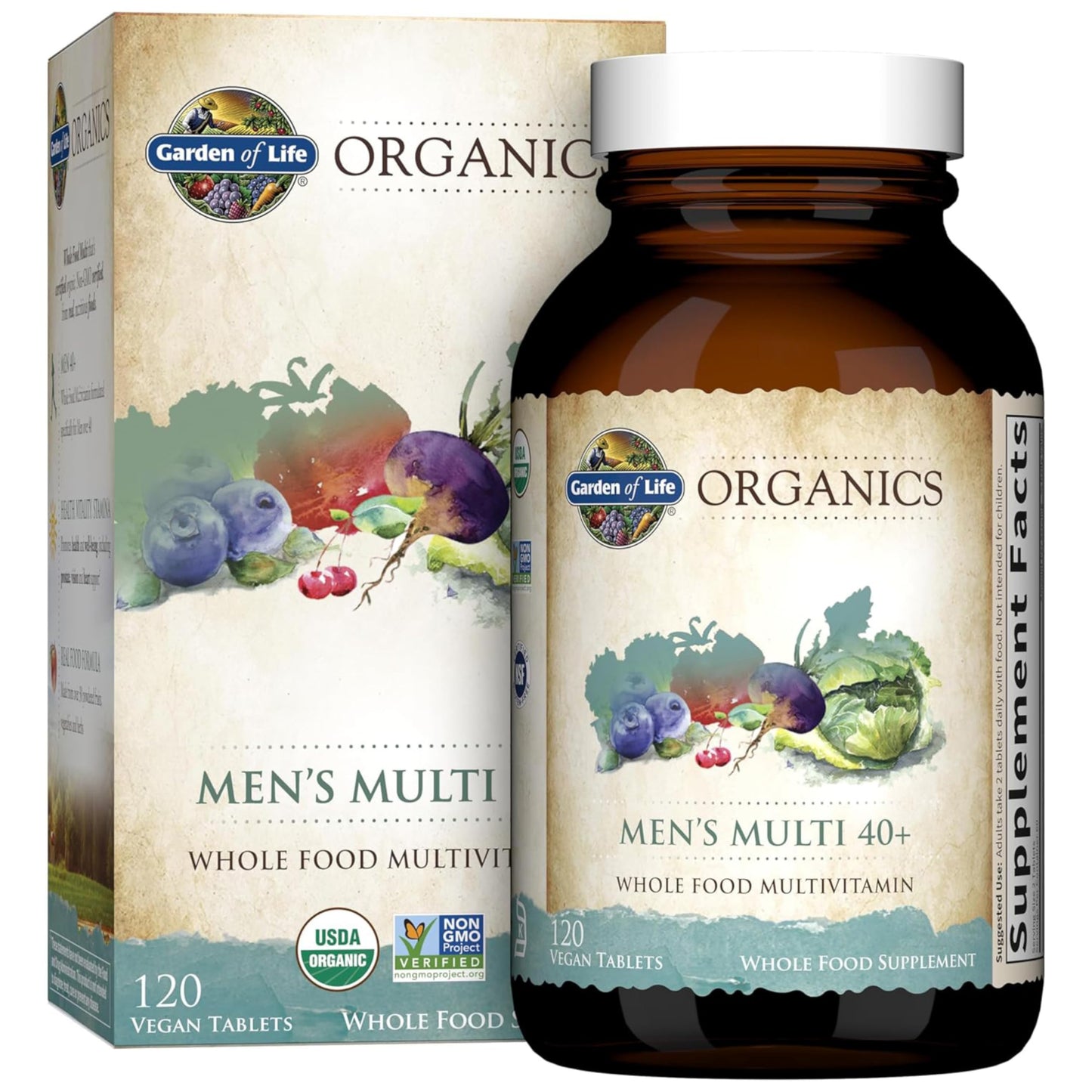 Garden of Life Organics Organics Whole Food Multivitamin for Men 40+ 120 Tablets | Vegan & Certified Organic