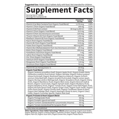 Garden of Life Organics Organics Whole Food Multivitamin for Men 40+ 120 Tablets | Vegan & Certified Organic