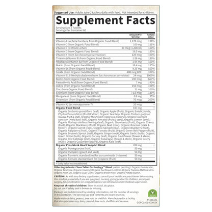Garden of Life Organics Organics Whole Food Multivitamin for Men 40+ 120 Tablets | Vegan & Certified Organic