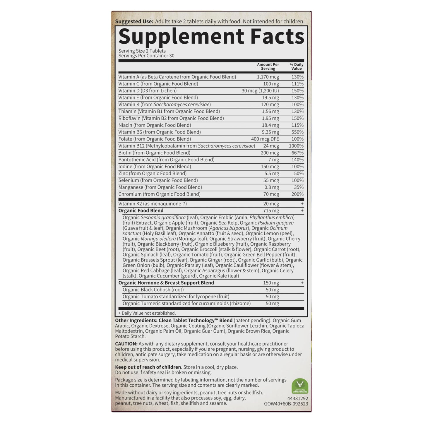 Garden of Life Organics Women 40+ Multivitamin – 60 Tablets, Vegan & Organic