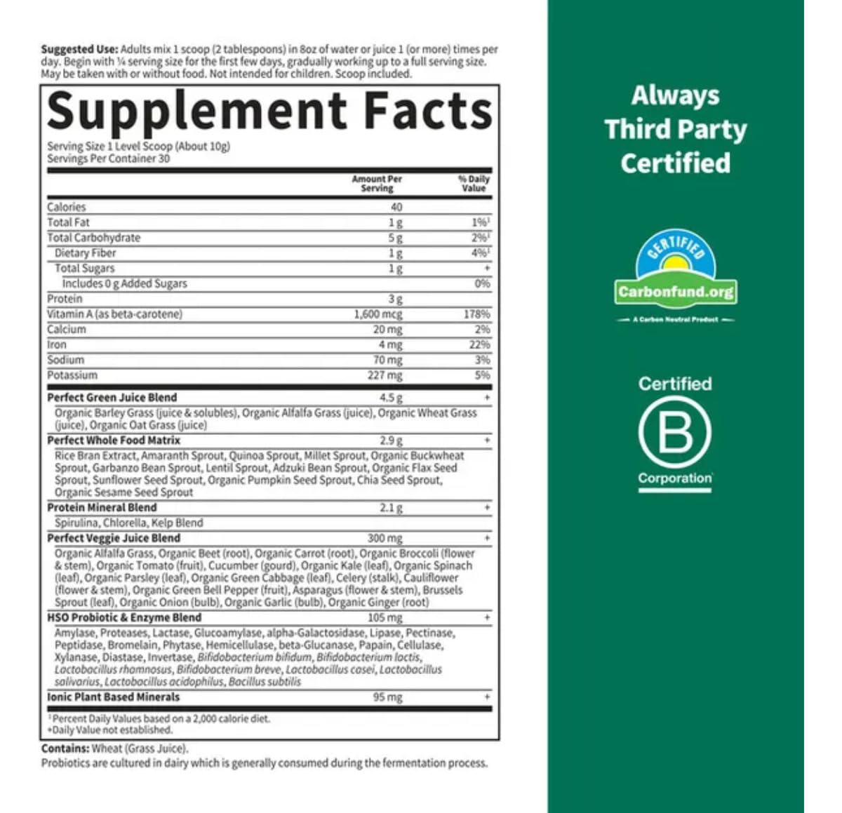 Garden Of Life Perfect Food Powder Super Green - 10.58 oz