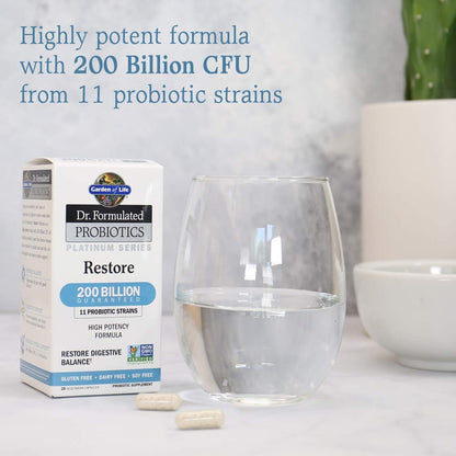 Garden of Life Dr. Formulated Probiotics Platinum Restore 200B CFU – 28 Veg Capsules | Vegan, Non-GMO, Gluten & Dairy Free