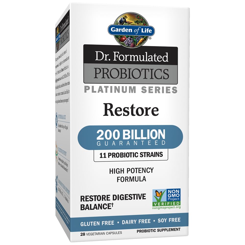 Garden of Life Dr. Formulated Probiotics Platinum Restore 200B CFU – 28 Veg Capsules | Vegan, Non-GMO, Gluten & Dairy Free