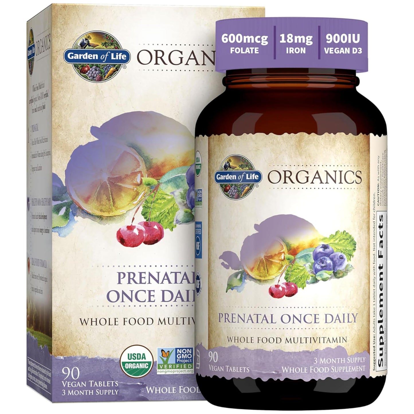 Garden of Life Prenatal Vitamins for Women – Organic Folate, Vegan, Non-GMO, 90-Day Supply