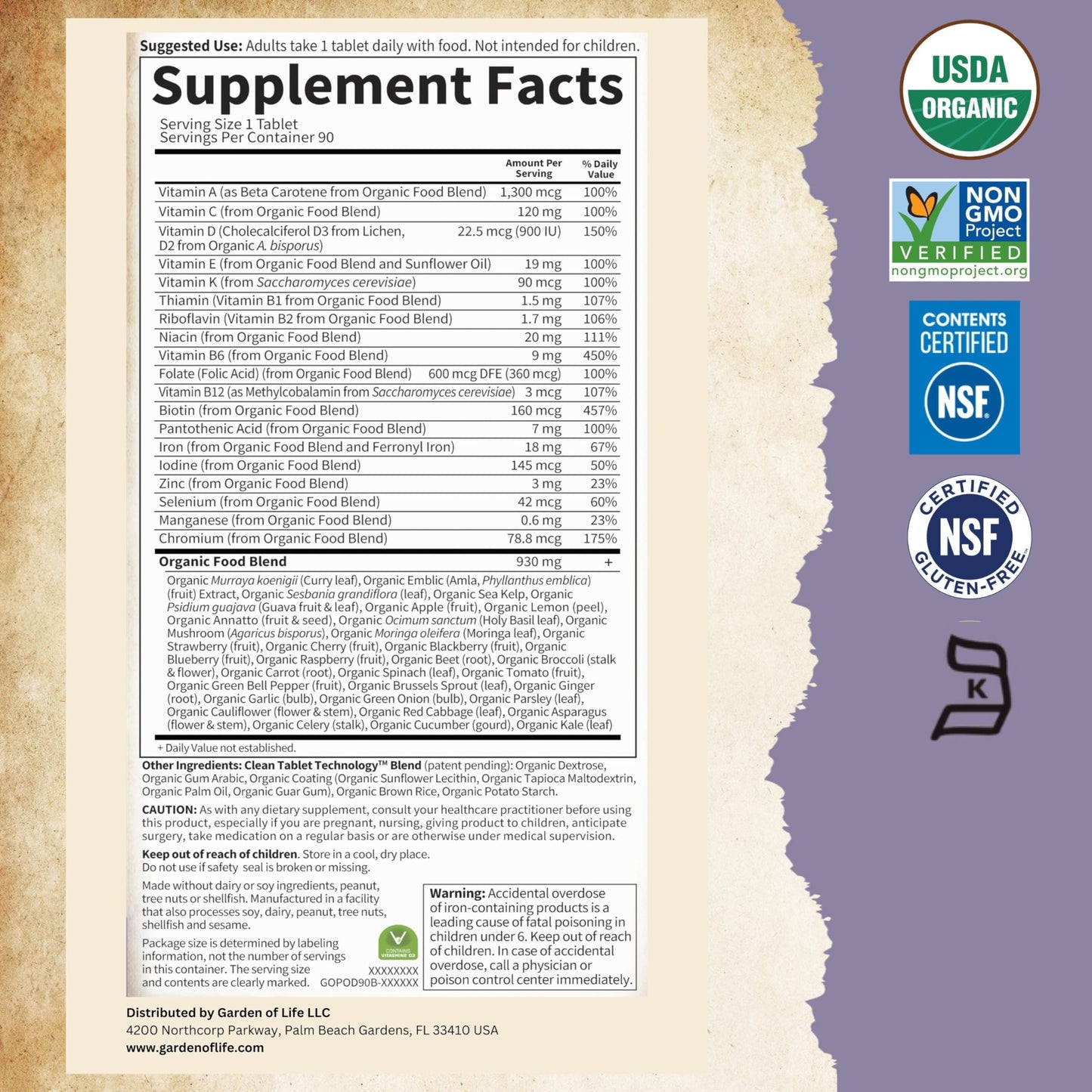 Garden of Life Prenatal Vitamins for Women – Organic Folate, Vegan, Non-GMO, 90-Day Supply