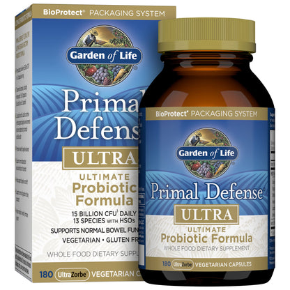 Garden of Life Primal Defense Ultra Probiotics – 15B CFU, 13 Strains, 180 Capsules | Vegetarian & Gluten Free