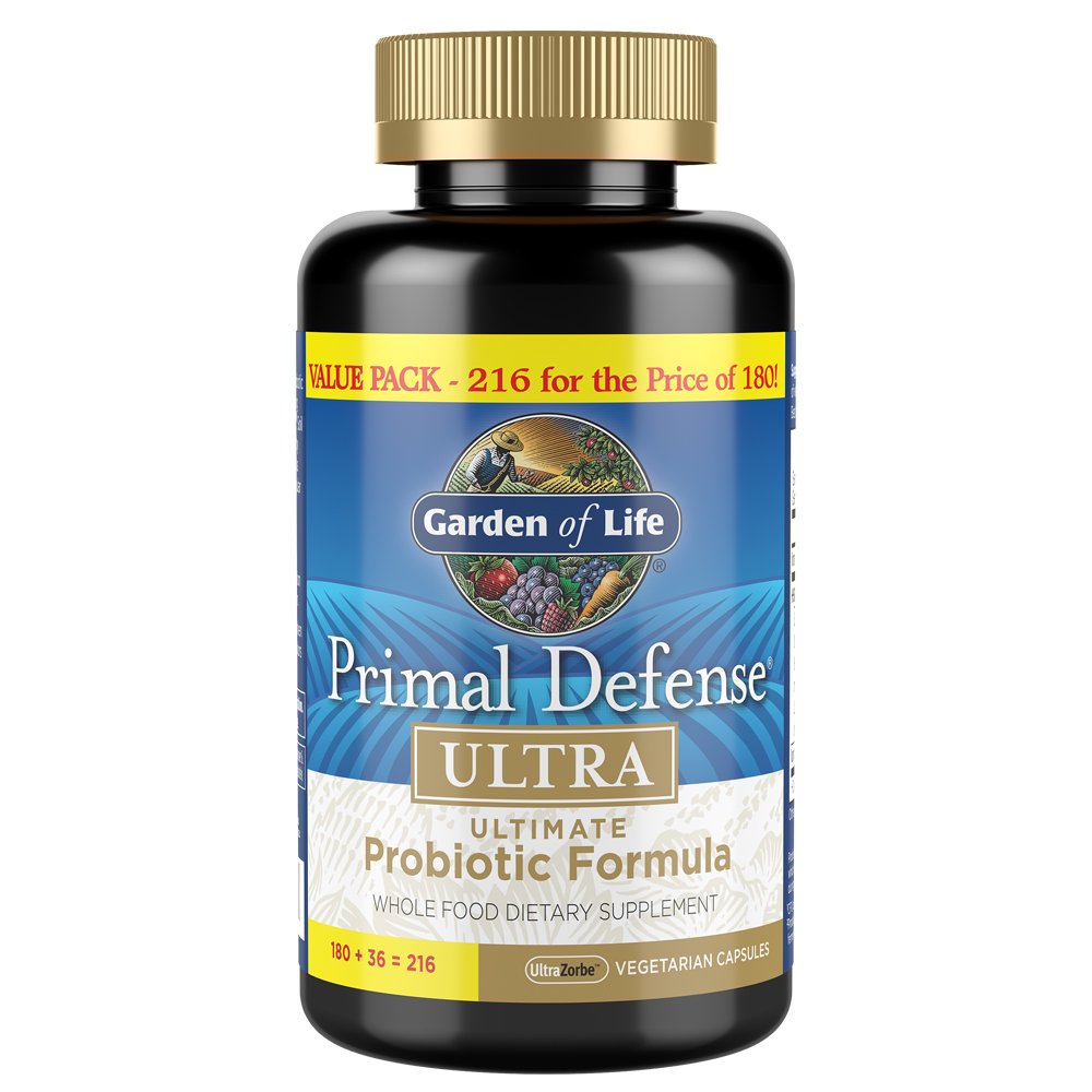 Garden of Life Primal Defense Ultra Probiotics – 15B CFU, 13 Strains + HSO, Vegetarian & Gluten Free, 216 Capsules