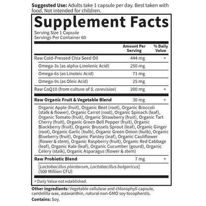 Garden of Life CoQ10 200mg – Vegan Omega 3-6-9 with Chia Seed Oil, 60 Veg Capsules