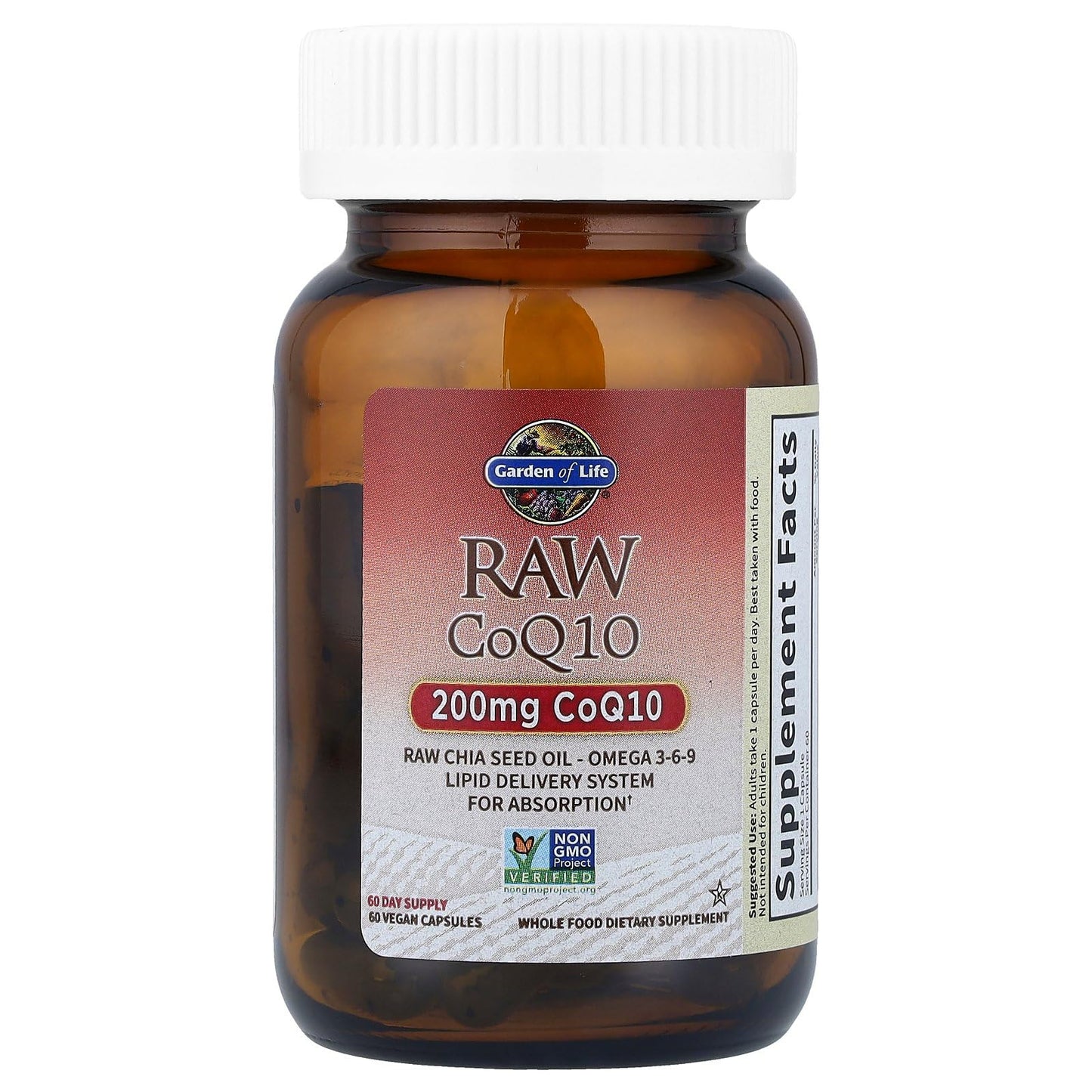 Garden of Life CoQ10 200mg – Vegan Omega 3-6-9 with Chia Seed Oil, 60 Veg Capsules