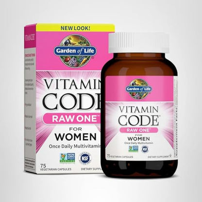 Garden of Life Vitamin Code RAW ONE for Women – Once Daily Multivitamin (75 Capsules) | Whole Food Iron, Probiotics, Gluten Free