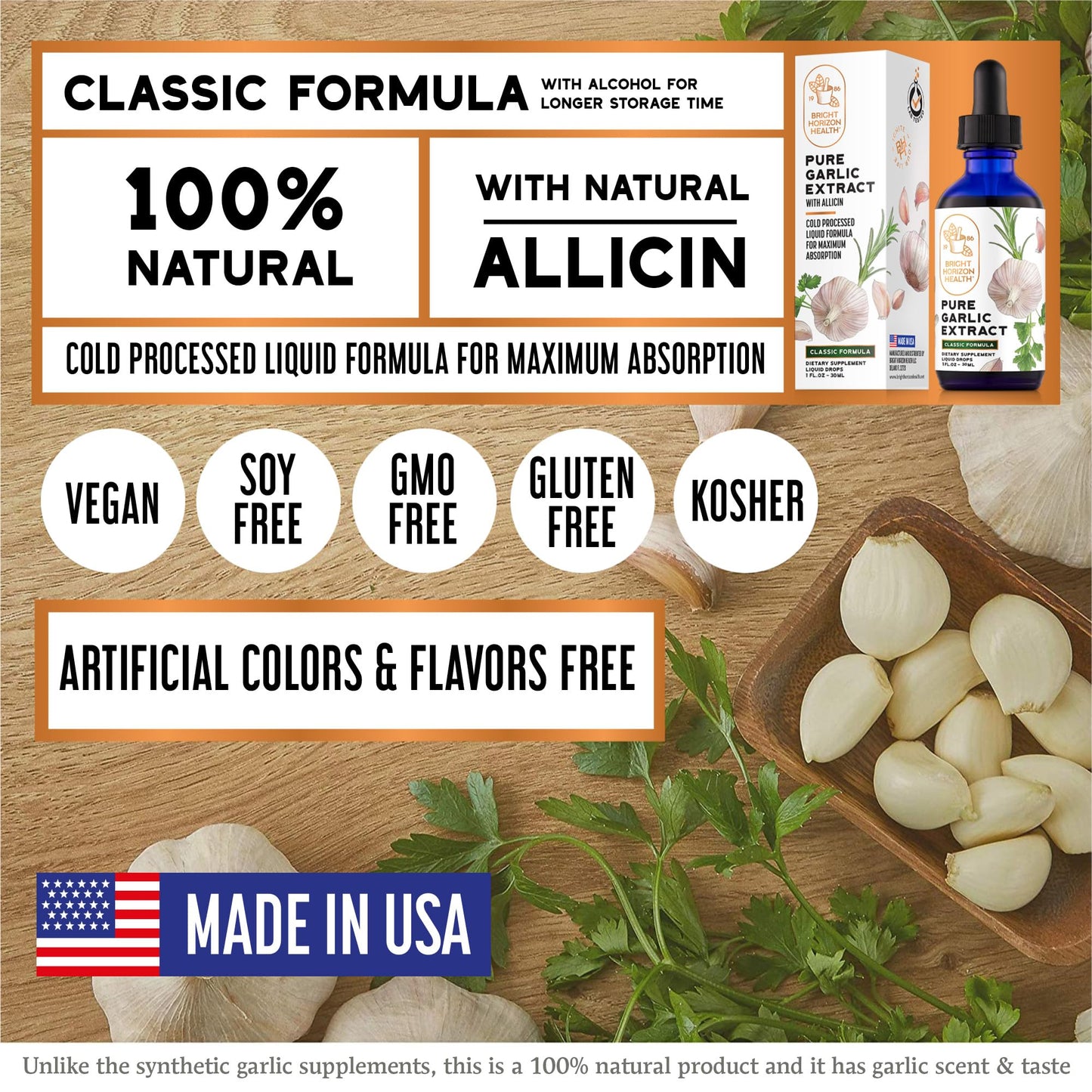 Bright Horizon Health Garlic Extract with Allicin - 1 fl oz Dropper, Vegan, Non-GMO