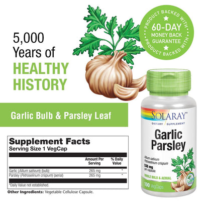 SOLARAY Garlic Bulb & Parsley Leaf 530mg – Cardiovascular & Immune Support | Non-GMO & Vegan | 100 VegCaps