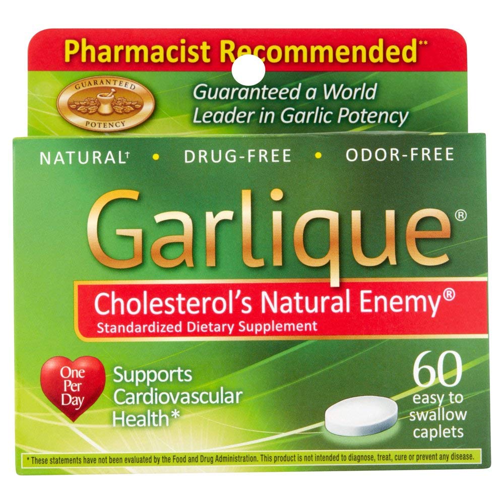 Garlique Healthy Cholesterol Formula Caplets – 5000 mcg Allicin, Enteric Coated, 60 Tablets (Pack of 3)