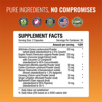 Gaslys by Approved Science: Soothe Digestive Tract with Artichoke, Ginger & Fennel - 60 Count