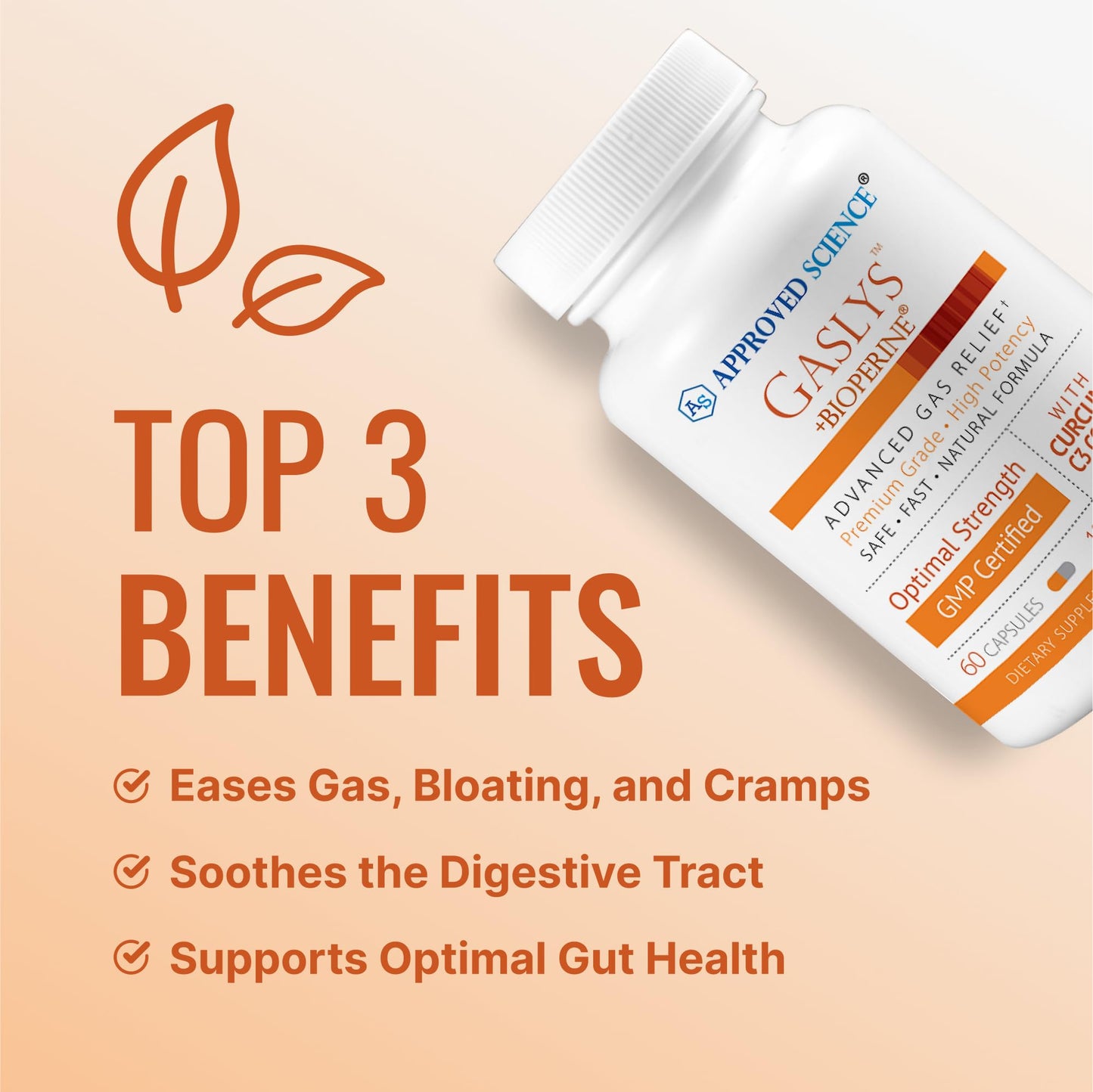 Gaslys by Approved Science: Soothe Digestive Tract with Artichoke, Ginger & Fennel - 60 Count