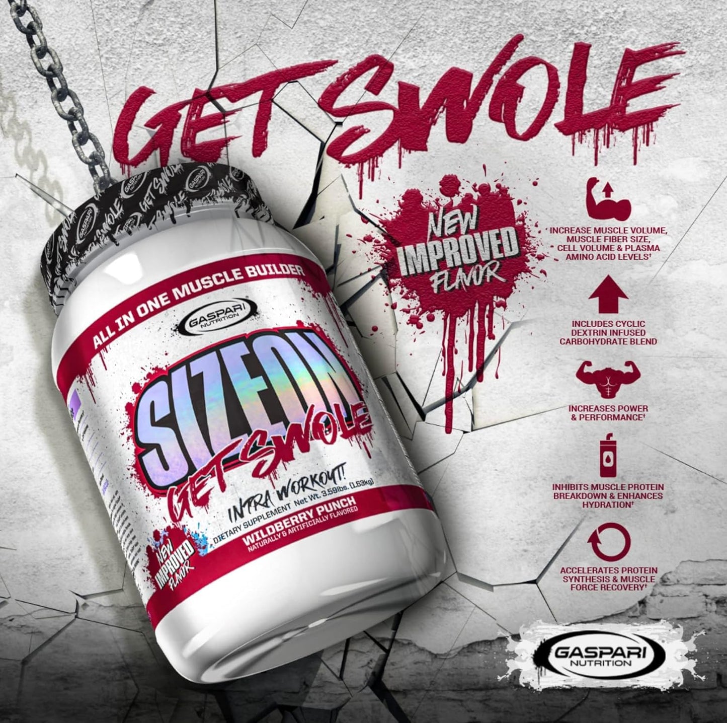 Gaspari SizeOn – Hybrid Intra-Workout Amino Acids & Creatine for Muscle Size & Recovery (3.59 lb Raspberry)