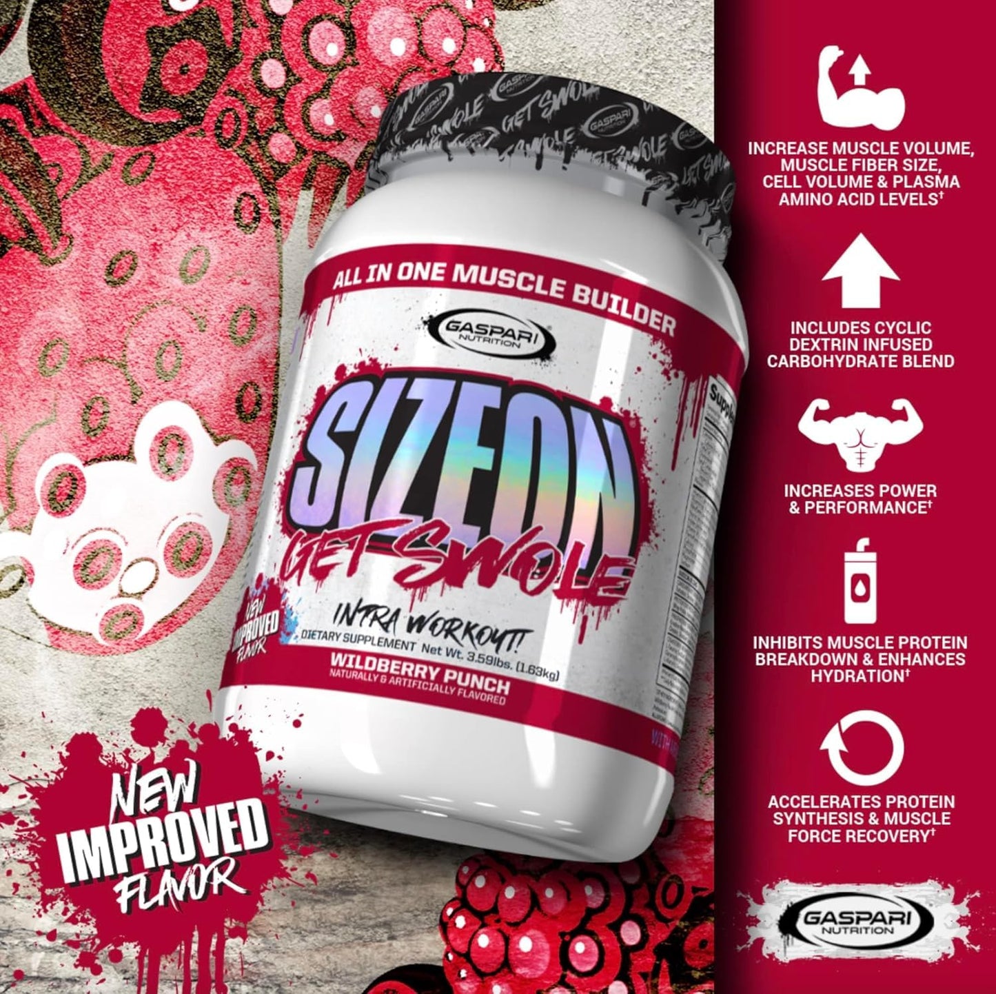 Gaspari SizeOn – Hybrid Intra-Workout Amino Acids & Creatine for Muscle Size & Recovery (3.59 lb Raspberry)