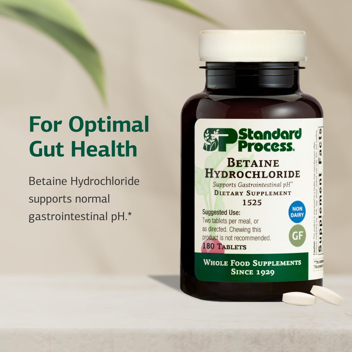 Betaine Hydrochloride Supplement 180 Tablets | Digestive pH Support & Iron Absorption - Gluten-Free