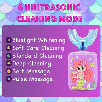 Geacker Kids Electric Toothbrush | U Shaped Sonic Auto Brush for Children 2-7 | Mermaid Design