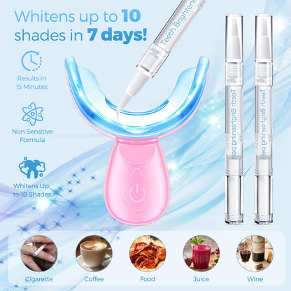 Teeth Whitening Kit for Sensitive Teeth - 16 LED Light, 30 Min - Pink