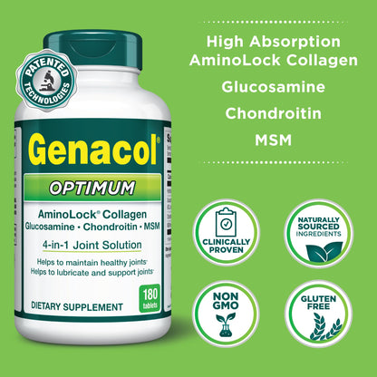 Genacol Optimum: Joint Support Tablets with Glucosamine, Chondroitin, MSM & Ultra-Hydrolyzed Collagen - 180 Count