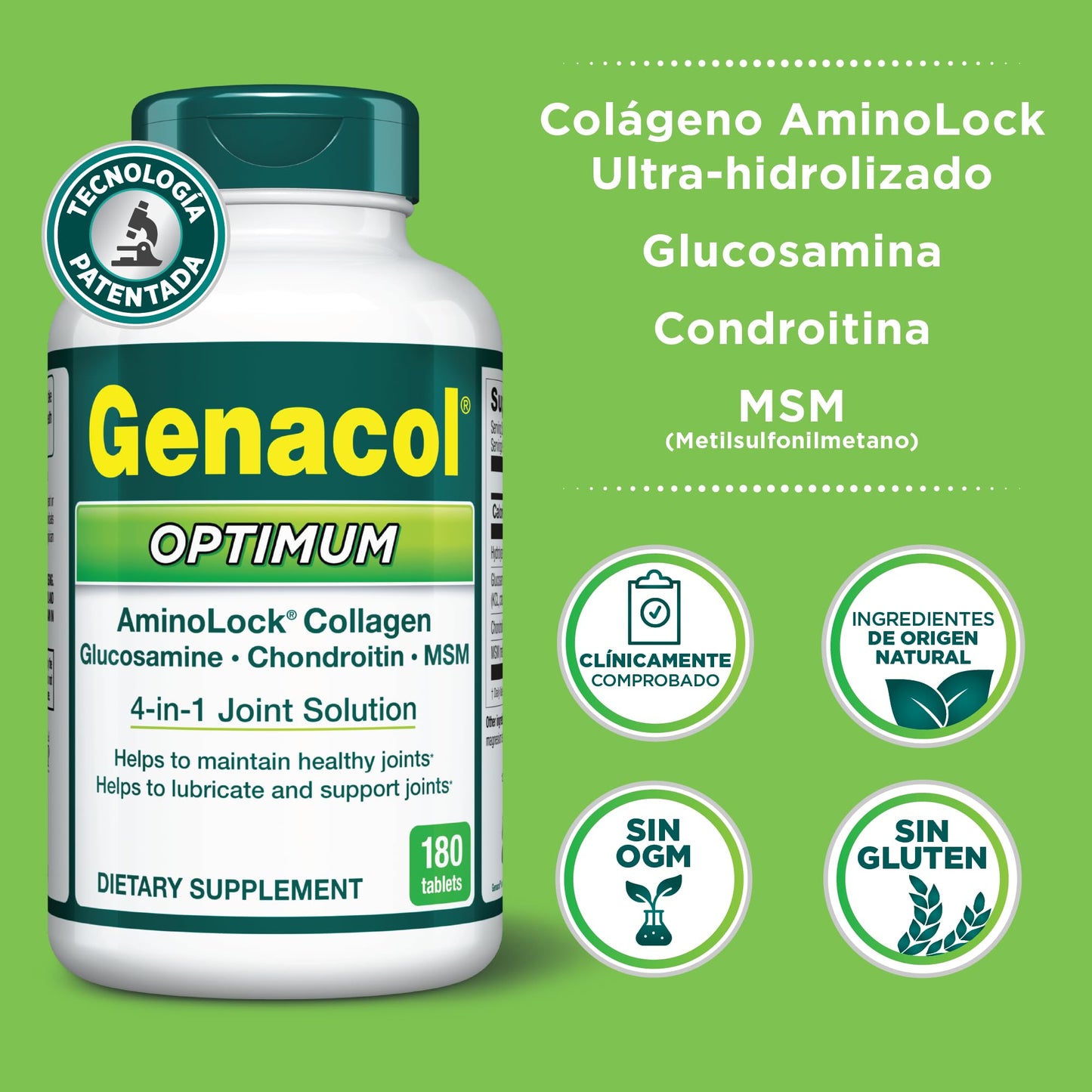 Genacol Optimum: Joint Support Tablets with Glucosamine, Chondroitin, MSM & Ultra-Hydrolyzed Collagen - 180 Count