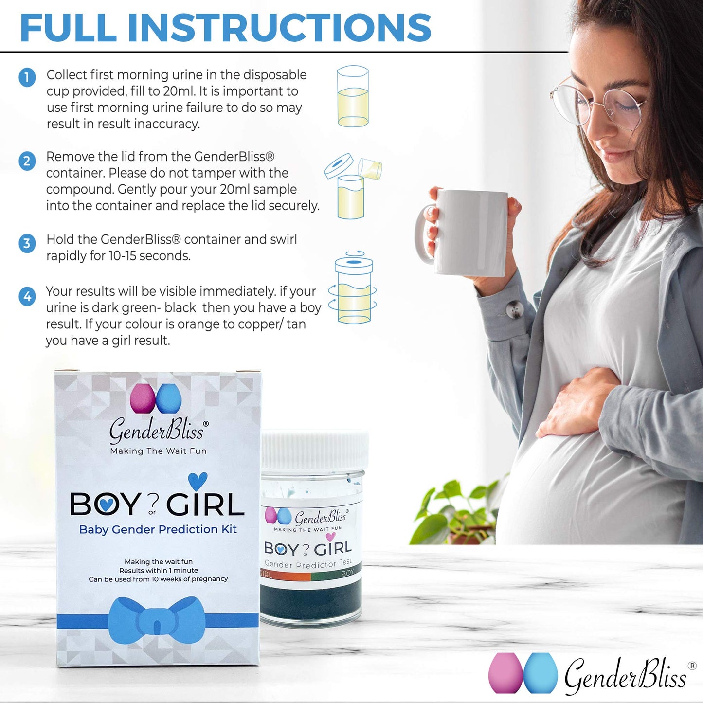 GenderBliss® Early Gender Prediction Test Kit - Home Gender Reveal at 10 Weeks