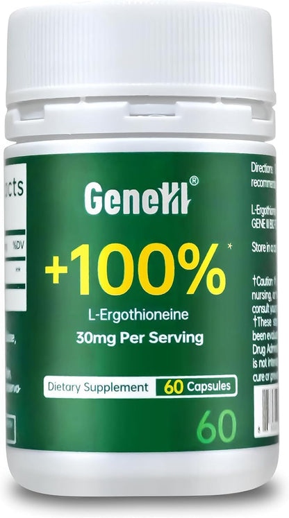 GENEIII L-Ergothioneine Supplement 30mg per Serving | 60 Servings | Lab Tested, USA Made