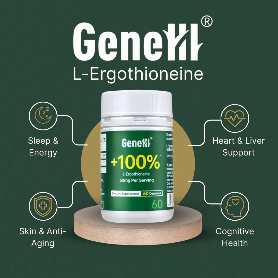 GENEIII L-Ergothioneine Supplement 30mg per Serving | 60 Servings | Lab Tested, USA Made