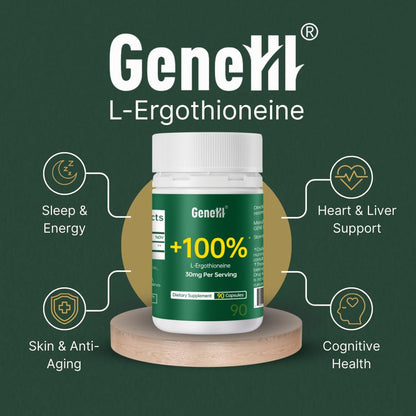 GENEIII L-Ergothioneine Supplement – 30 mg per Serving, 90 Servings | Immune & Brain Support
