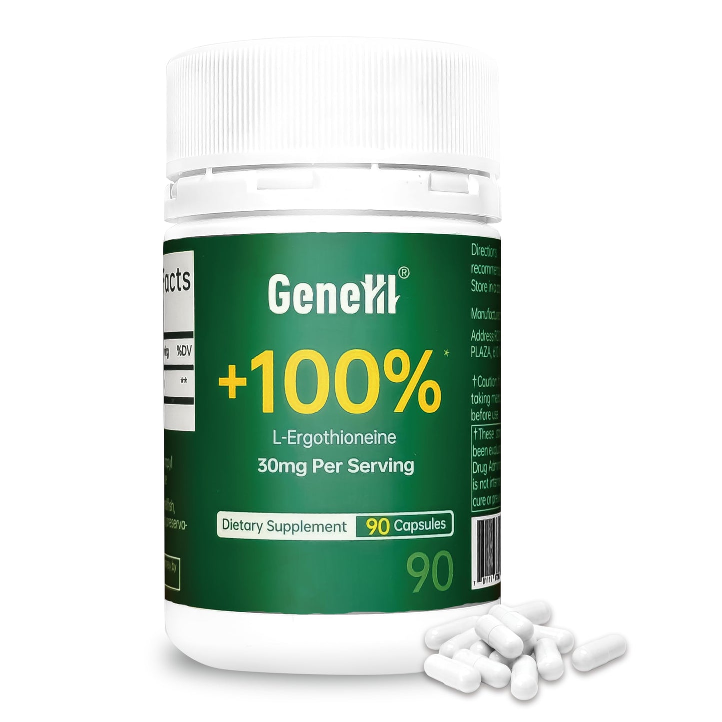 GENEIII L-Ergothioneine Supplement – 30 mg per Serving, 90 Servings | Immune & Brain Support