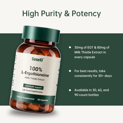 GENEIII Milk Thistle + L-Ergothioneine – Liver & Cellular Health Support | 30mg Ergothioneine | Vegan, Non-GMO | 30 Count