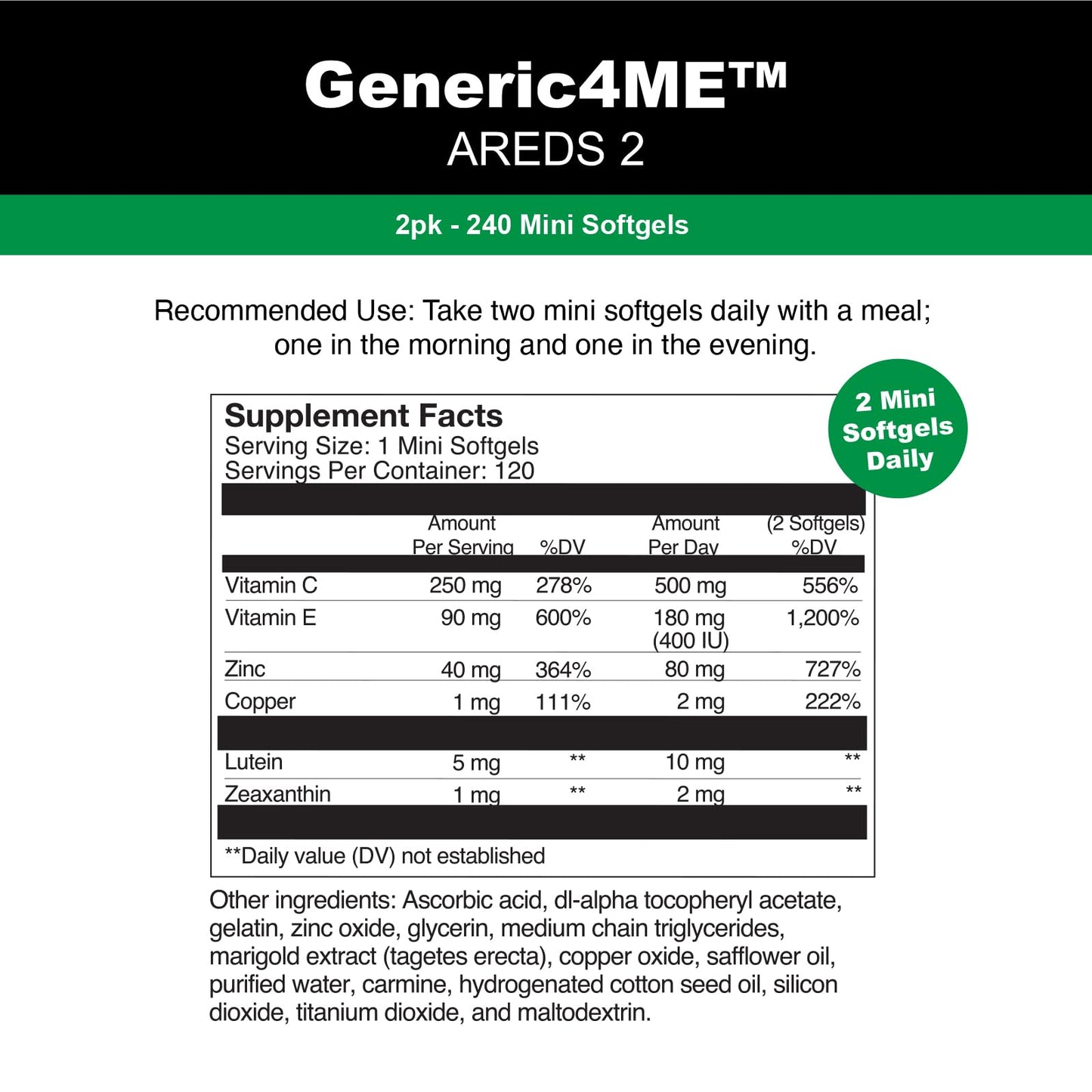 Generic4ME AREDS 2 SoftGels – 240 Mini Softgels for Eye Health Support